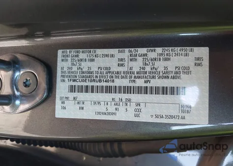 2024 Ford Escape Phev from USA, damaged, VIN 1FMCU0E10RUB14018